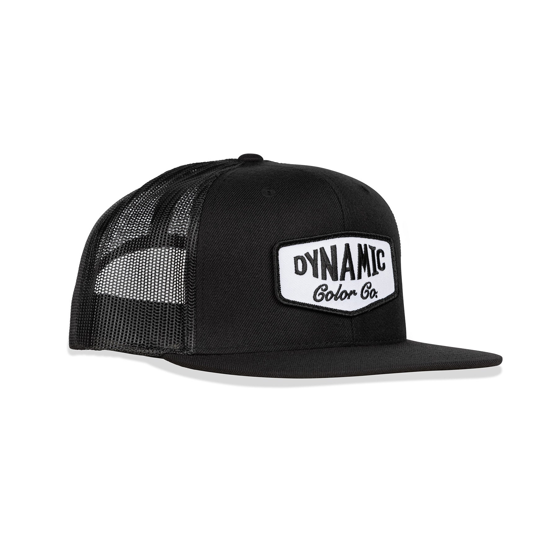 Dynamic Trucker Hat Black Black Embroidered Patch