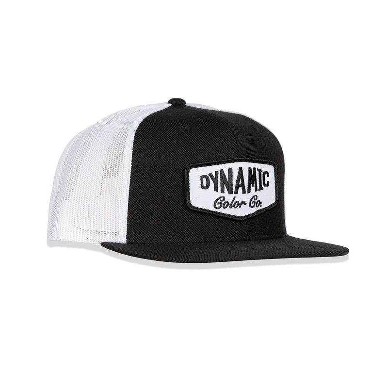 Dynamic Trucker Hat / Black & White / Embroidered Patch