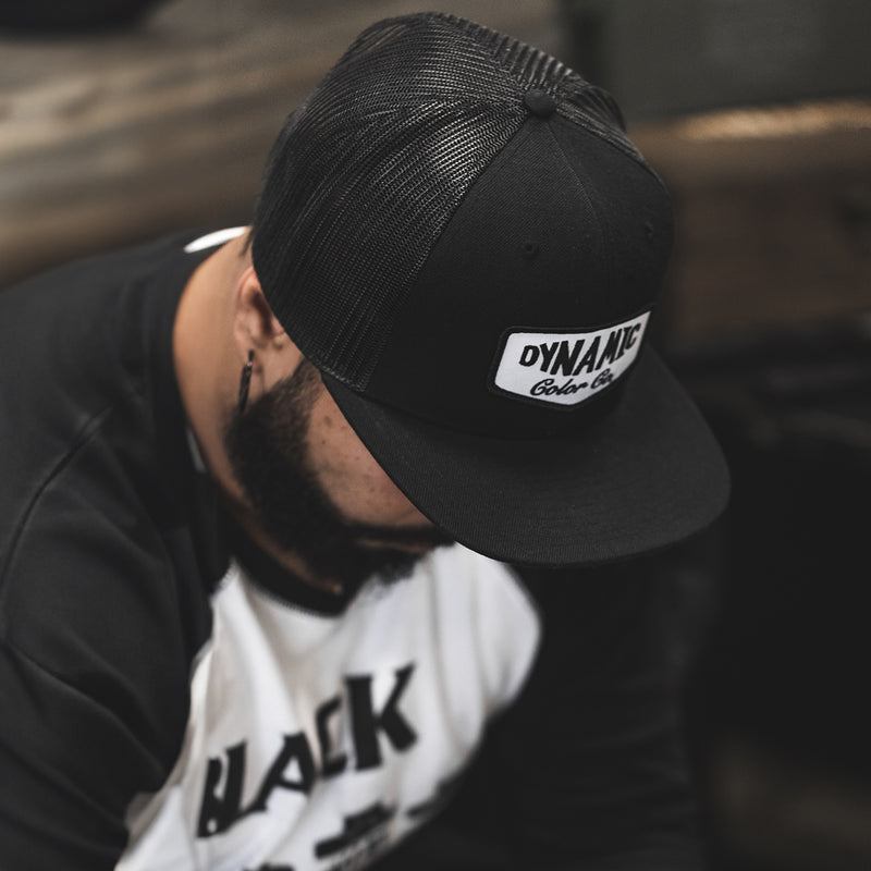 Dynamic Trucker Hat / Black & Black / Embroidered Patch