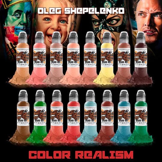 World Famous Set Oleg Shepelenko Realism Color Ink Tattoo Ink 1 oz