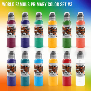 World Famous Set #3 Primary Sixteen Color Tattoo Ink 1oz