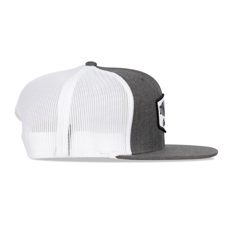 Dynamic Trucker Hat / Grey & White / Embroidered Patch