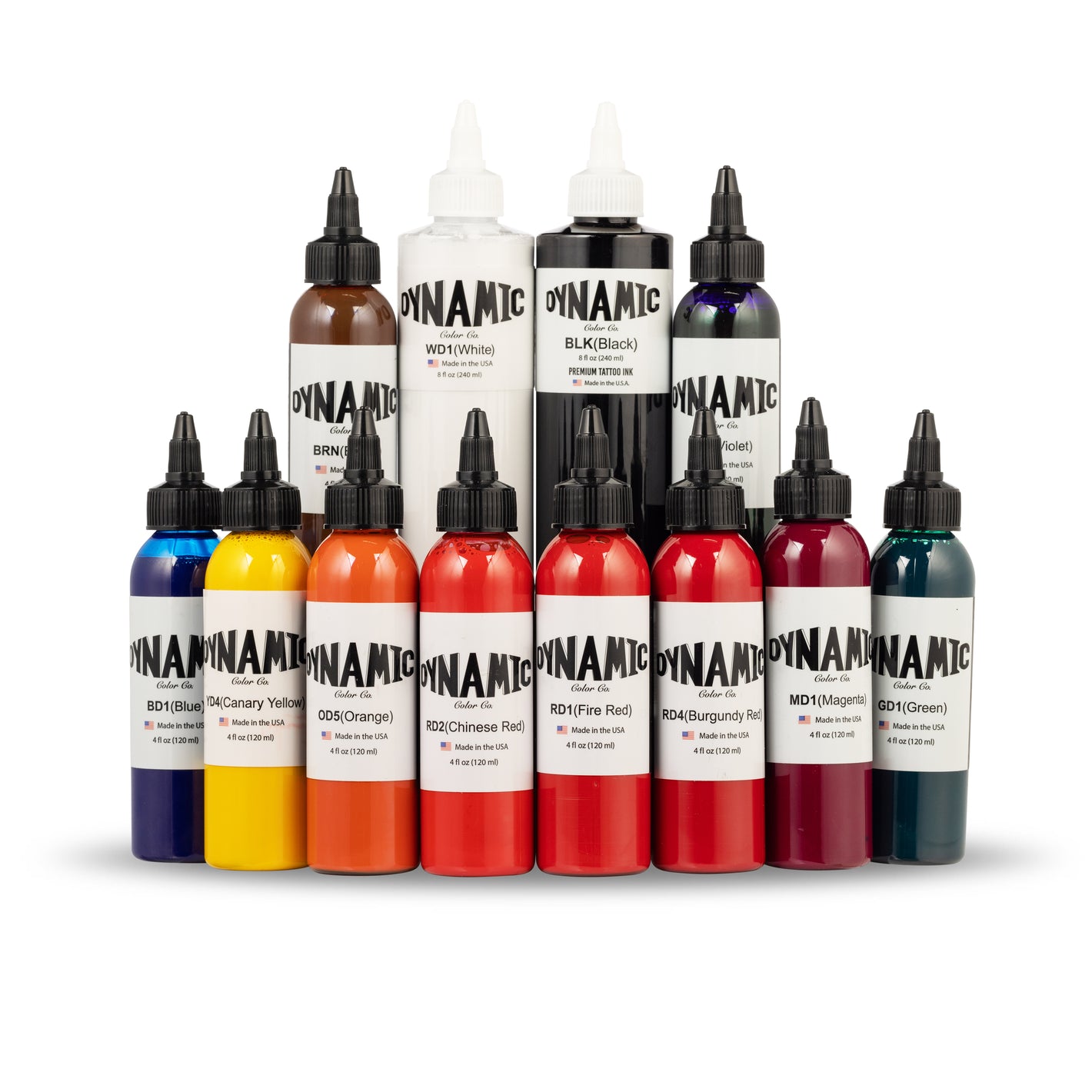 Conjunto de cores de tinta para tatuagem OG - frascos de 4 onças mais um preto de 8 onças e um branco de 8 onças